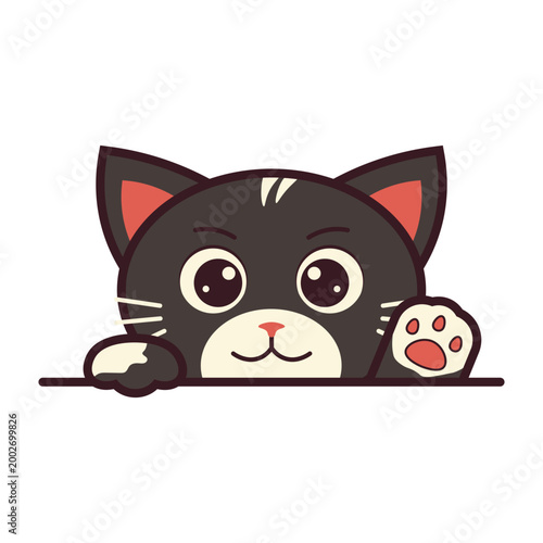 Cute Cat Peeking and Waving