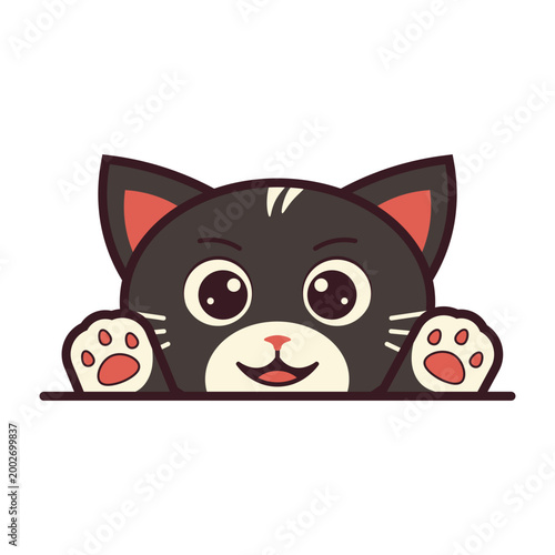 Cute Cat Peeking and Waving