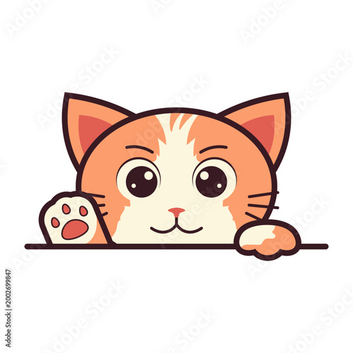 Cute Cat Peeking and Waving