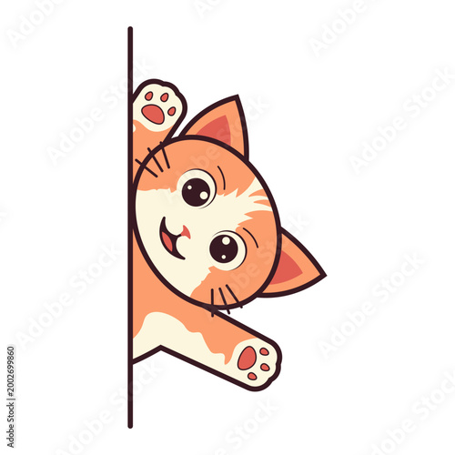 Cute Cat Peeking and Waving