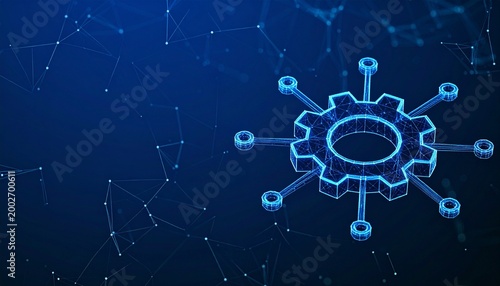 Glowing blue gear digital technology connectivity illustration