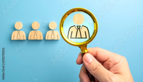Magnifying glass highlighting candidate recruitment selection