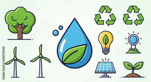 Collection of environmental and renewable energy icons.