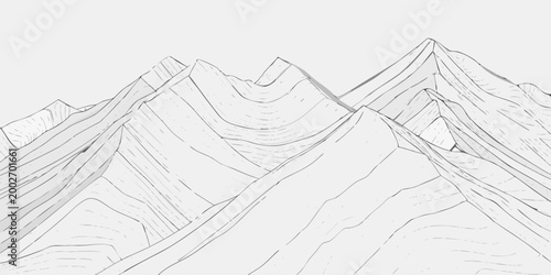mountain range illustration black and white line drawing