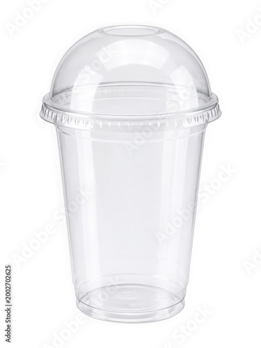 Clear plastic cup with dome lid isolated on transparent background