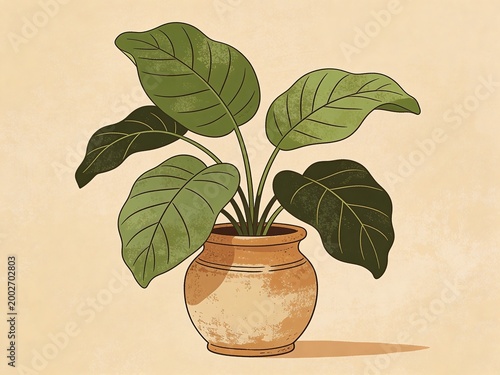 vintage ceramic pot with leafy plant vector design