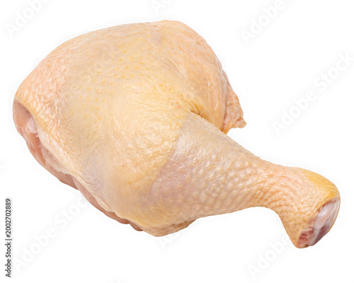 Raw chicken leg quarter isolated on transparent background