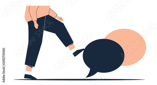 Conceptual Illustration of a Person Kicking a Speech Bubble Symbolizing Censorship and Silencing Communication