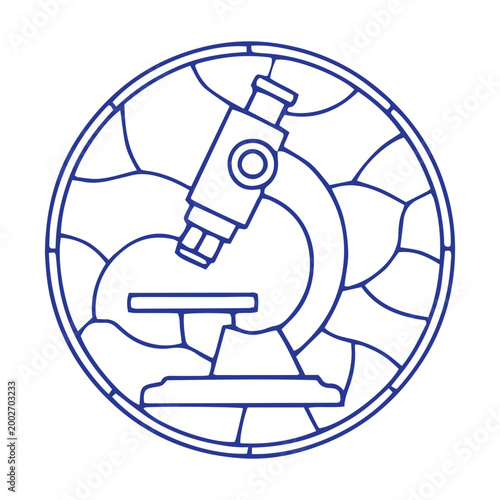 Microscope Laboratory Research Circular Mosaic Line Art Icon