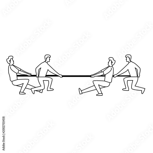 Strong Teamwork Tug of War Vector Illustration for Business Competition Concept