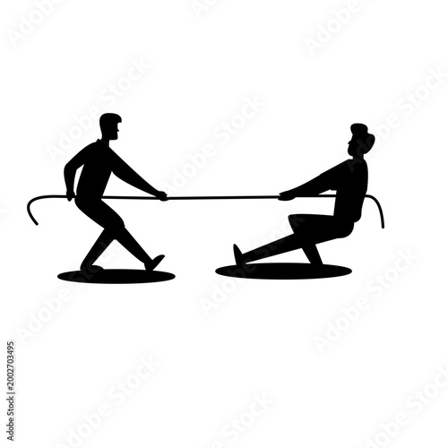 Strong Teamwork Tug of War Vector Illustration for Business Competition Concept