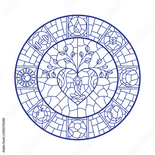 Wellness Tree Meditation Mandala Circular Mosaic Line Art Icon