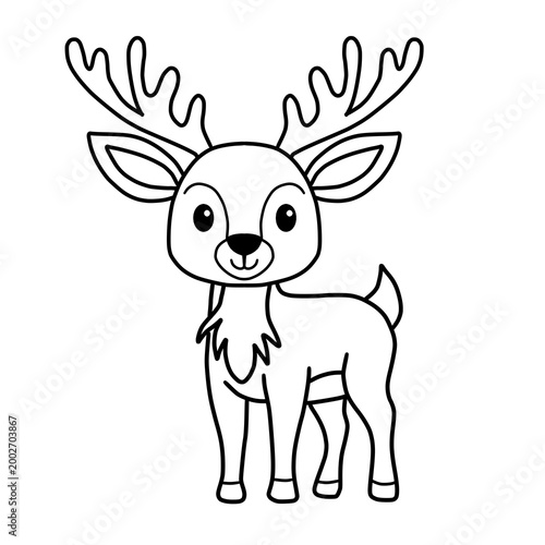 Cute Deer Cartoon Outline Black and White Coloring Page Illustration
