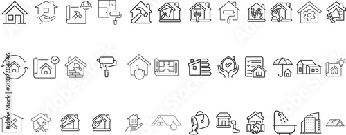 Canvas Print Home Icon Array: An array of home icons, meticulously crafted to represent diverse aspects of housing and property, offering a visual compendium for design and concept purposes