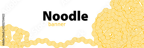 Yellow ramen soup texture banner template. Asian instant noodle, pasta or spaghetti. Japanese, Chinese wavy design. Background abstract food illustration