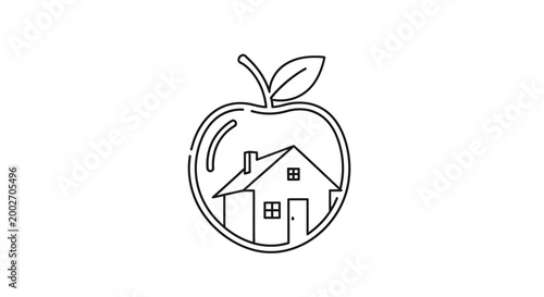 Minimalist Apple House Logo: Healthy Home, Organic Living, Real Estate Concept