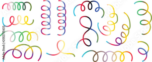 Colorful abstract swirl ribbon lines set isolated on white background decorative curly design elements collection