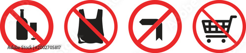 Prohibited icon set collection group featuring restriction warning ban symbol with clean modern design for safety security alert interface element signage usability and universal communication visual.
