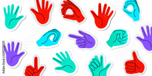 hand gesture icons colorful flat design on white background