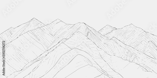 mountain range illustration black and white line drawing