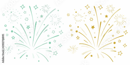 firework illustrations in teal and gold celebratory design