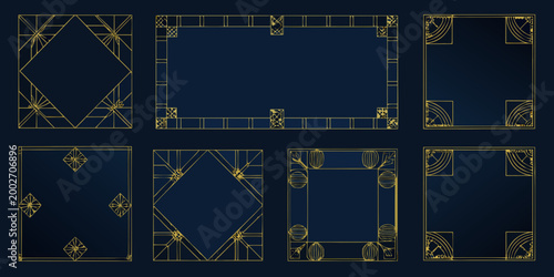 gold decorative frames and borders on a deep blue background