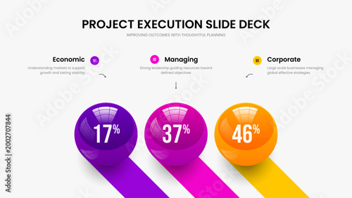 Corporate Launch Three Element Infographic Slideshow Template. Visual Introduction Presentation Layout Vector Illustration. Elegant Analysis 3 Step Diagram Slide Design.