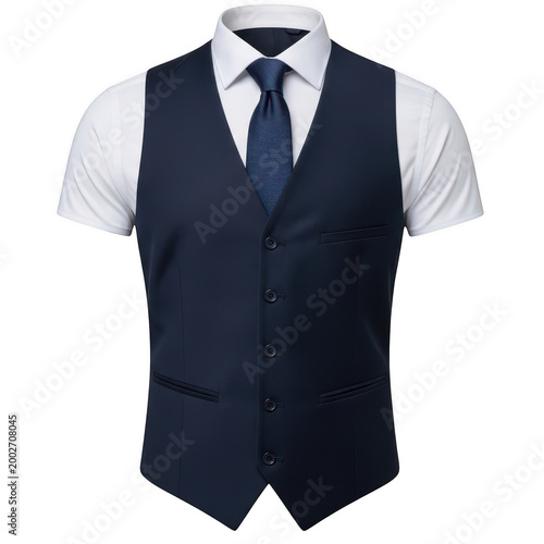 Man in navy blue vest and tie