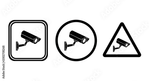 Three surveillance camera icons in square, circle, and triangle shapes