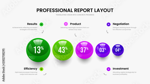 Investor Plan Slide Design Vector Illustration. Educational Profile Five Step Graph Presentation Layout. Clean Report 5 Option Infographic Slideshow Template.