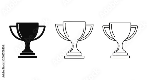 Three trophy cups in various line styles and colors are shown