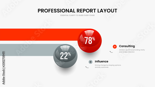 Simple Showcase 2 Element Graph Presentation Design. Service Innovation Two Step Chart Slideshow Layout. Clean Performance Slide Template Vector Illustration.