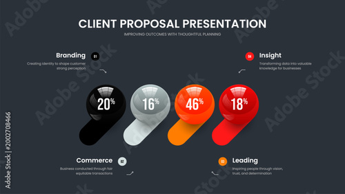 Educational Proposal Four Element Diagram Slideshow Template. Clean Campaign 4 Step Graph Frame Design. Creative Insight Slide Layout Vector Illustration.