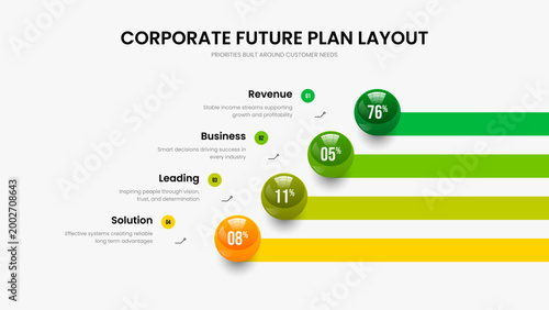 Project Plan 4 Option Graph Slideshow Design. Clean Introduction Four Element Diagram Slide Layout. Advertising Portfolio Presentation Template Vector Illustration.
