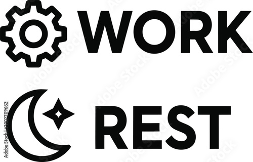 Work and Rest Icons: Gear and Moon Symbolizing Balance and Routine