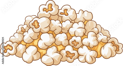 Pile of fluffy popped popcorn food vector on white background.
