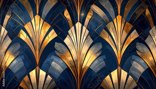 Blue and Gold Art Deco Pattern – Elegant Visual for Editorial, Lifestyle, or Luxury Branding Themes