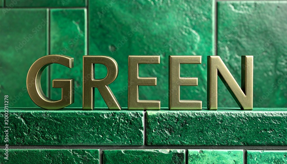 Obraz premium Metallic “GREEN” on Textured Wall – Bold Visual for Editorial, Lifestyle, or Sustainability Branding Themes