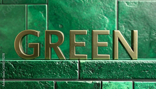 Metallic “GREEN” on Textured Wall – Bold Visual for Editorial, Lifestyle, or Sustainability Branding Themes