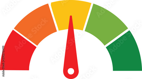 Colorful speedometer gauge with needle indicating a moderate level flat vector illustration for performance metrics and rating systems