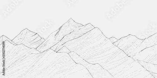 mountain range illustration minimalist line drawing black and white