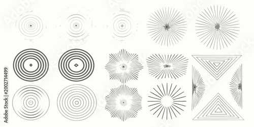 abstract geometric patterns with concentric circles and radial lines