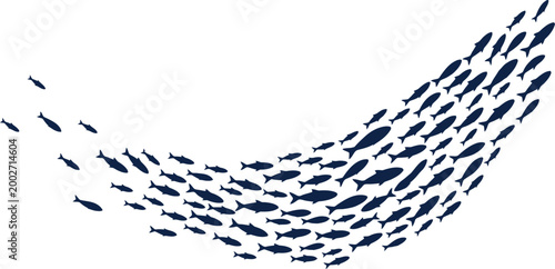 School of fish swimming in a wave silhouette vector illustration