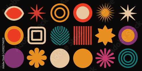 abstract geometric shapes and patterns on black background