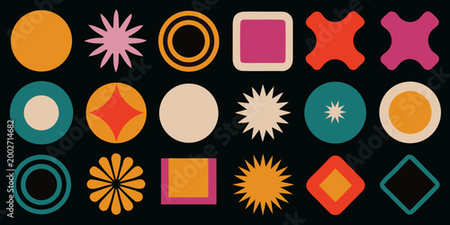 abstract geometric shapes and patterns colorful 1970s style