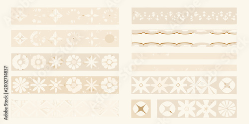 floral ornament collection repeating pattern with beige background