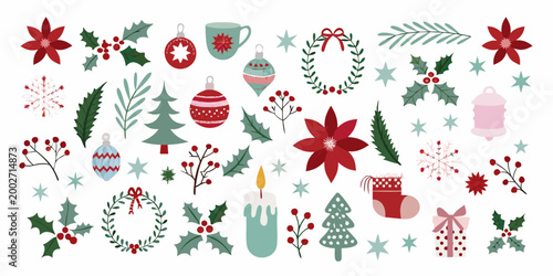 festive christmas illustrations set flat vector graphics on white background