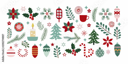 festive christmas illustrations set flat vector graphics on white background