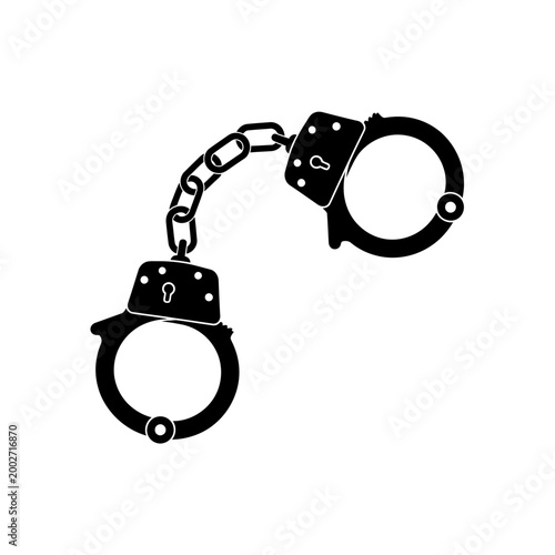 Black linked handcuffs icon on white background