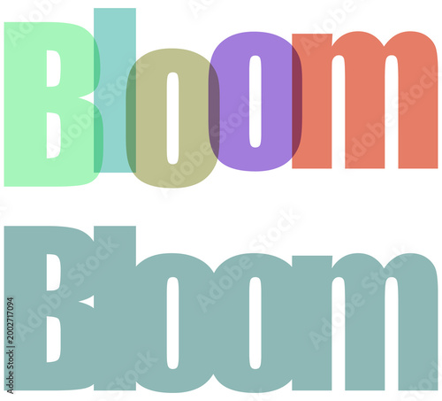 Valokuva Overlapping word Bloom in pastel colors with a second instance in teal isolated